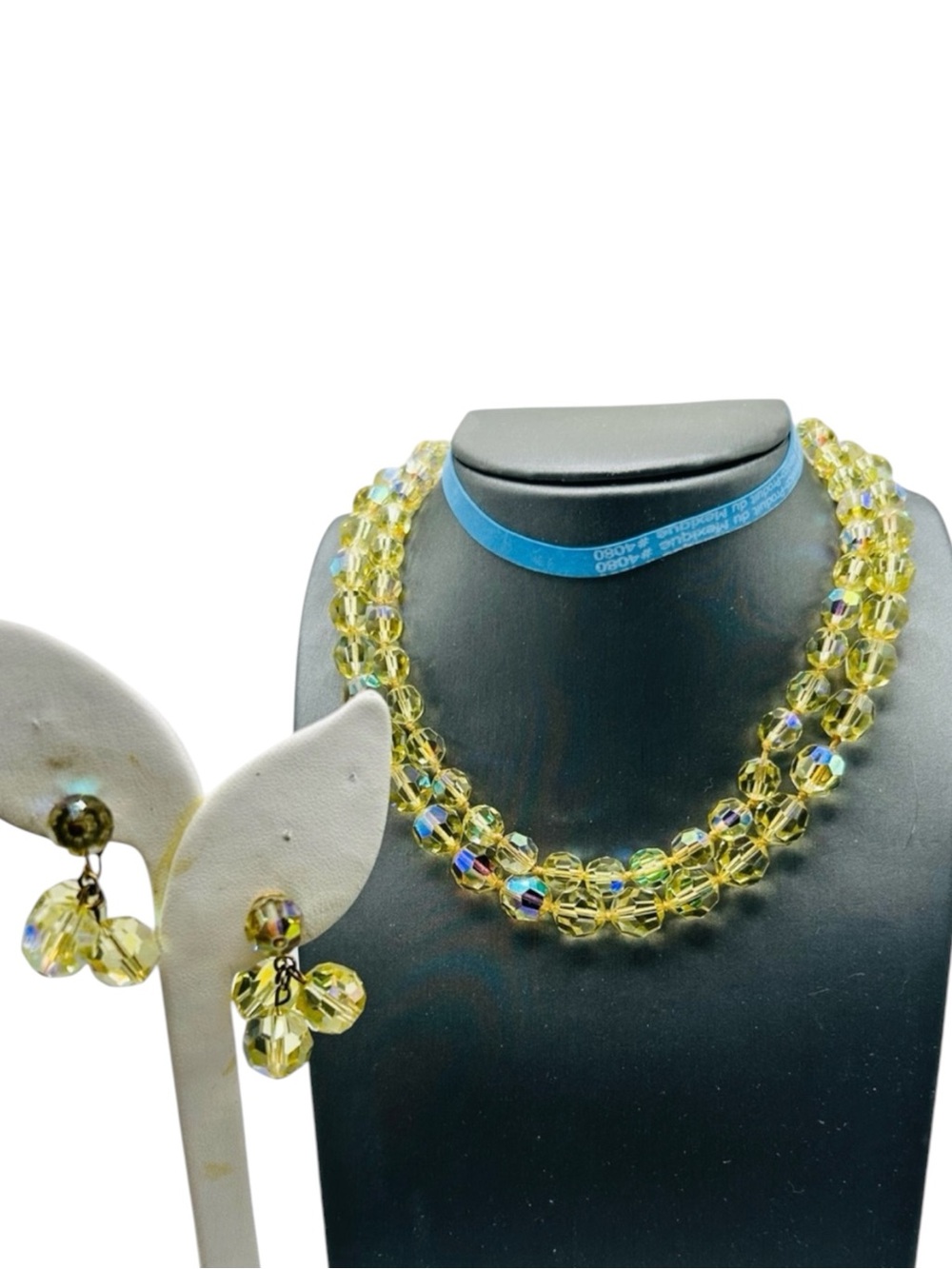 Vintage Vogue Yellow AB Crystal Necklace and Earring Set